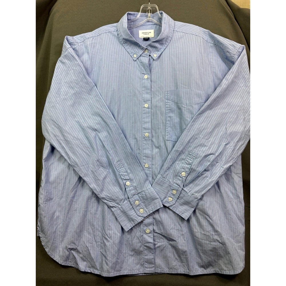American Eagle Mens XL Blue White Striped Button Down Shirt Long Sleeve NWT
